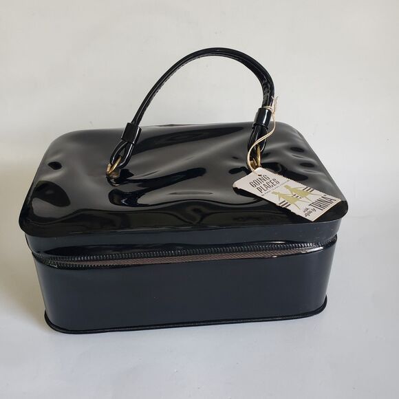 Retro Trina Going Places Vanity/Toiletry Patent Leather Zip Travel Case Mirror - Picture 5 of 16